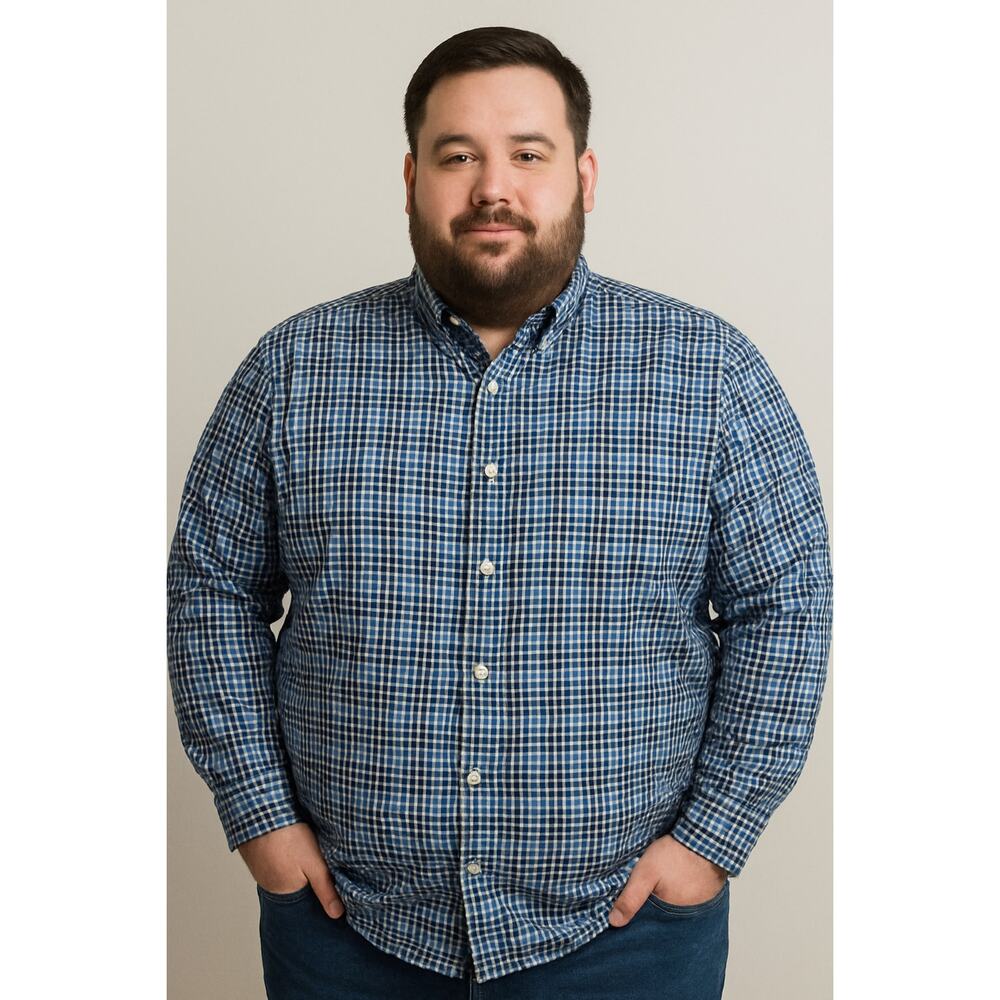 Wrangler Button Up Shirt Men’s 3XL Blue Plaid Long Sleeve Wrinkle Resist Cotton